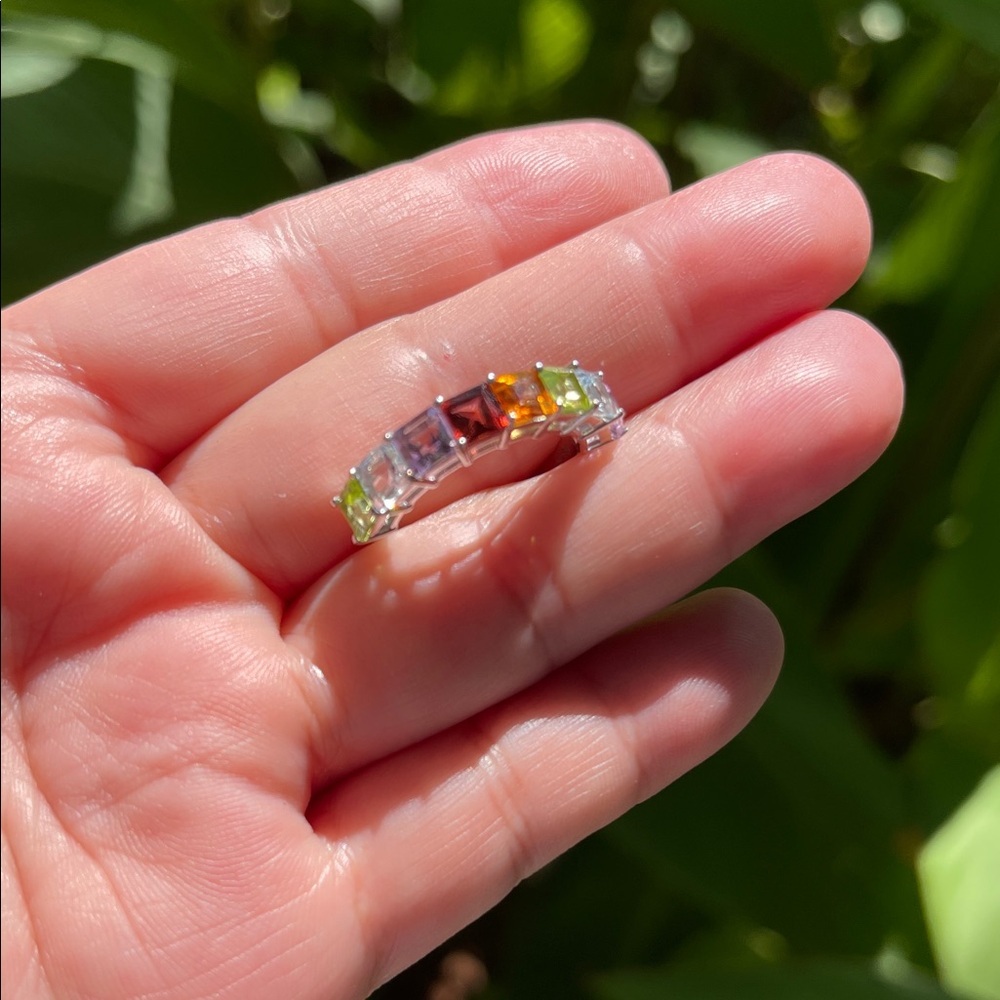 NWT Genuine Natural Multi-Color Gemstone Ring size 6.75 in 925 Silver